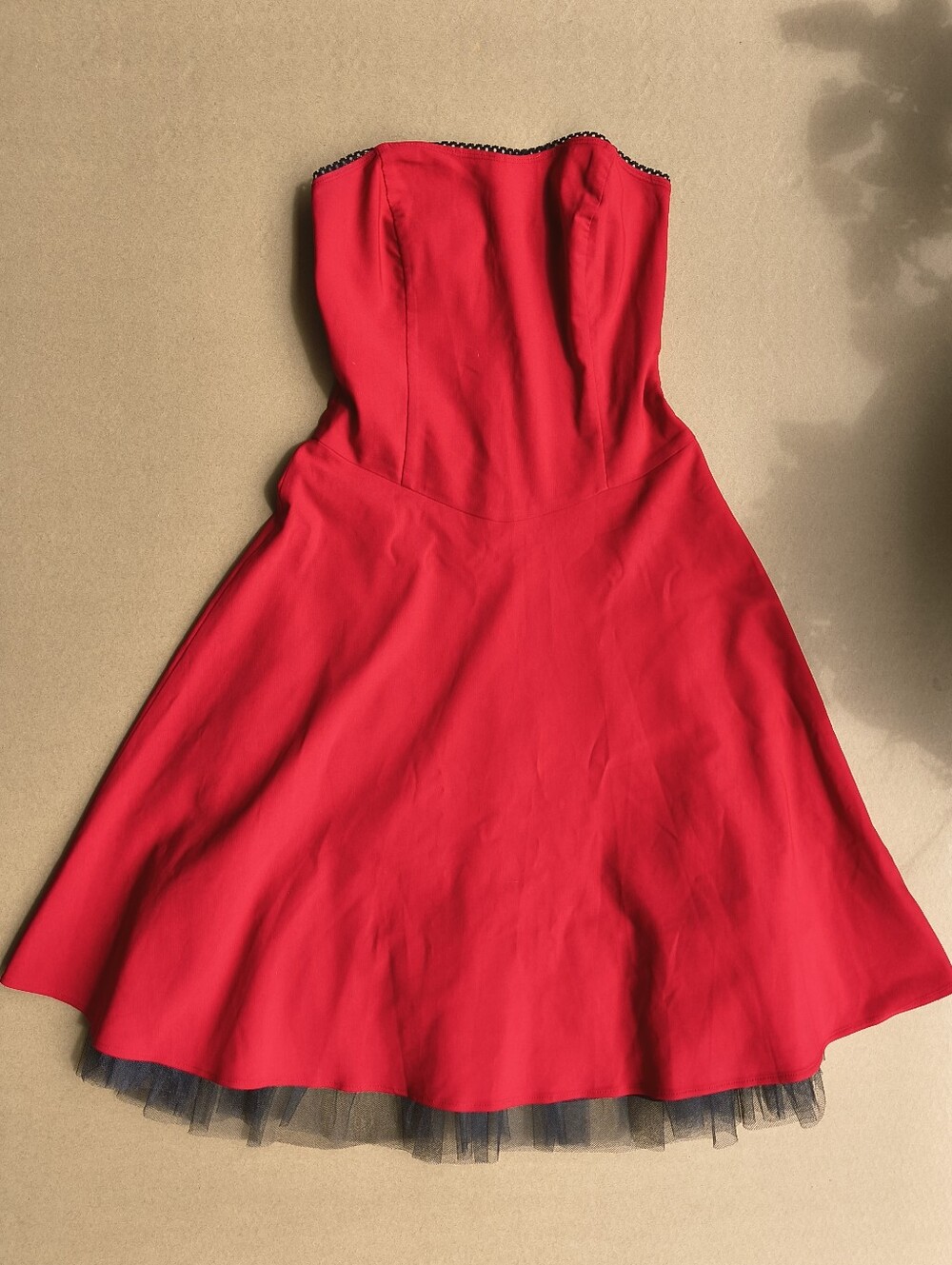 Strapless Red Fit-and-Flare Dress with Tulle Hem